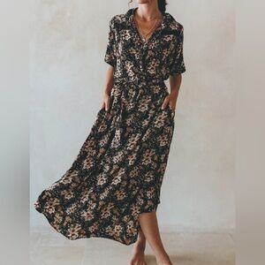 Aura Etoile midi floral dress with lace detailing